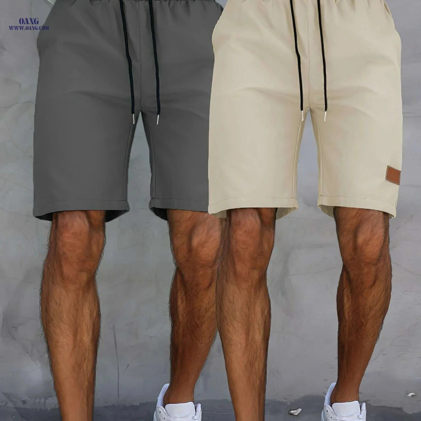 Men's Casual Lace-Up Golf Shorts - Breathable Solid Color 2pcs   OAXG 
