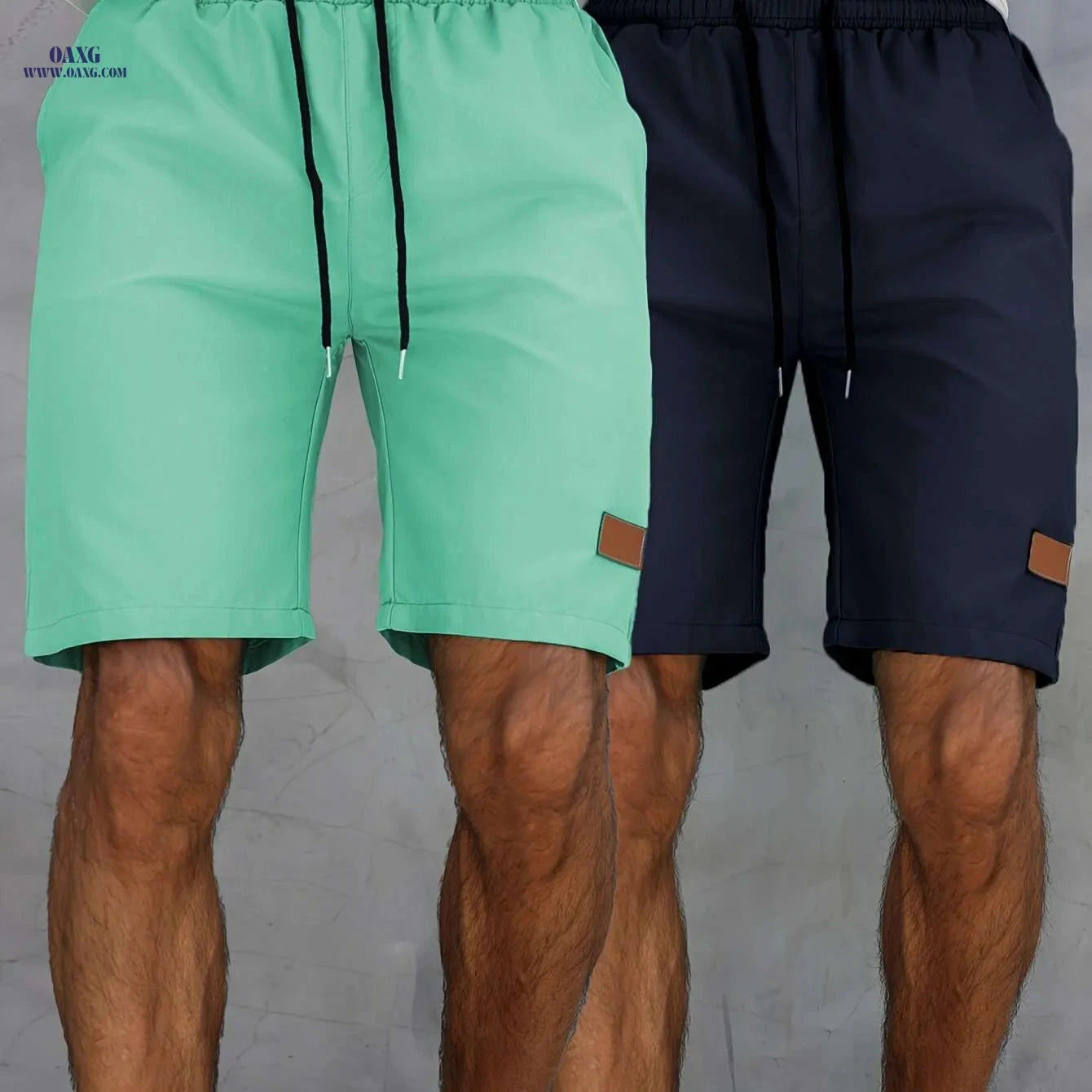 Men's Casual Lace-Up Golf Shorts - Breathable Solid Color 2pcs   OAXG 