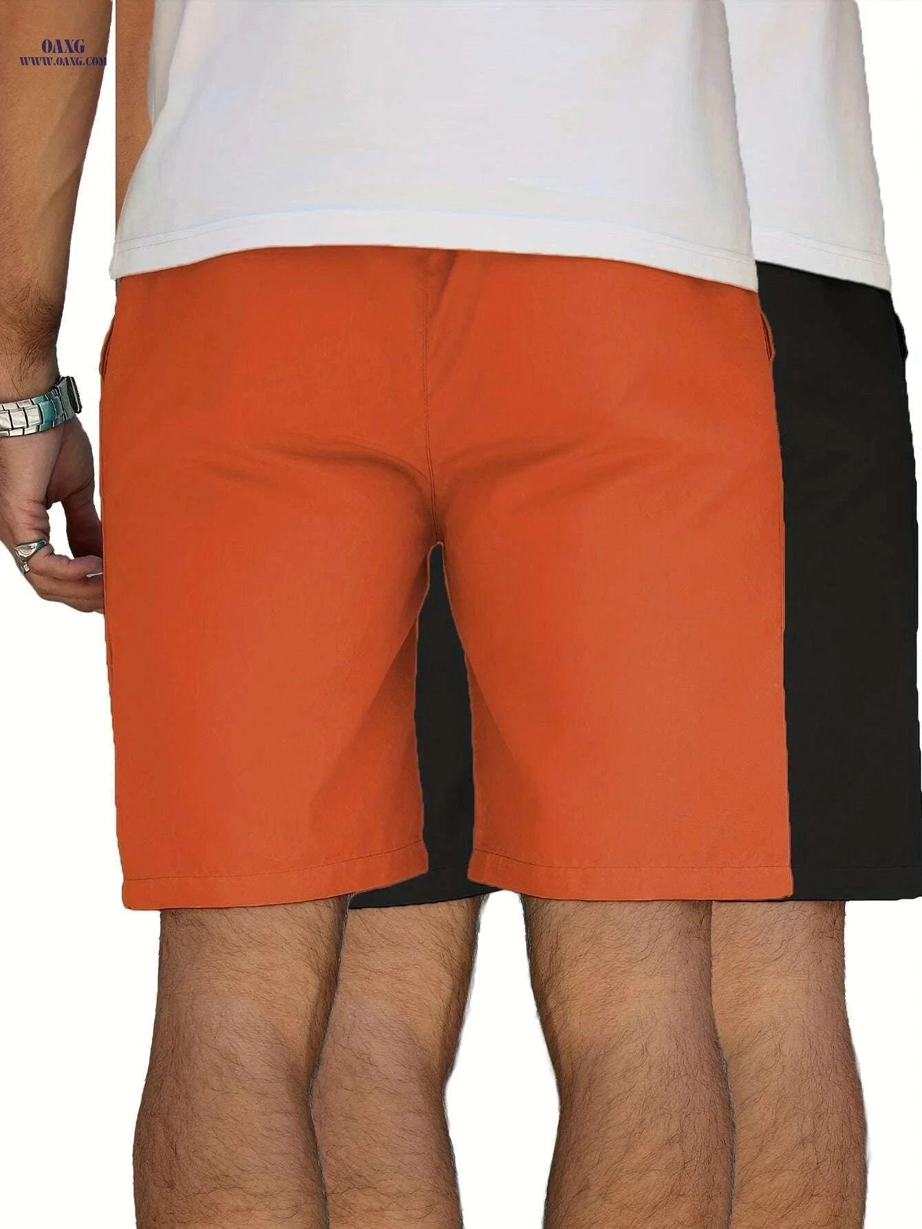 Men's Casual Lace-Up Golf Shorts - Breathable Solid Color 2pcs   OAXG navy blue and created-ruby green / S