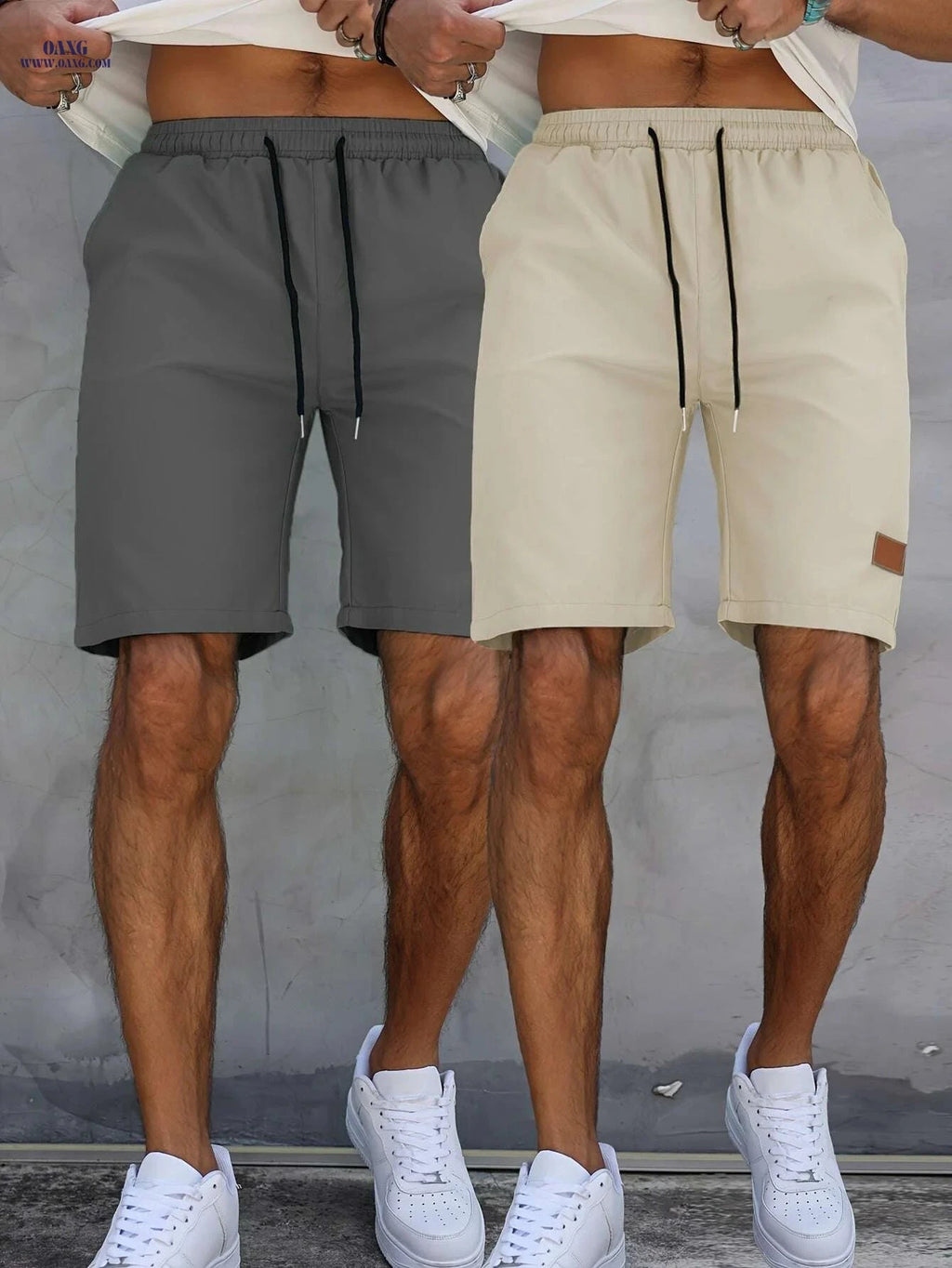 Men's Casual Lace-Up Golf Shorts - Breathable Solid Color 2pcs   OAXG navy blue and created-ruby green / S