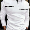 Men’s Casual Lapel Collar Polo Shirt - 100% Polyester, Print Design   OAXG White / M