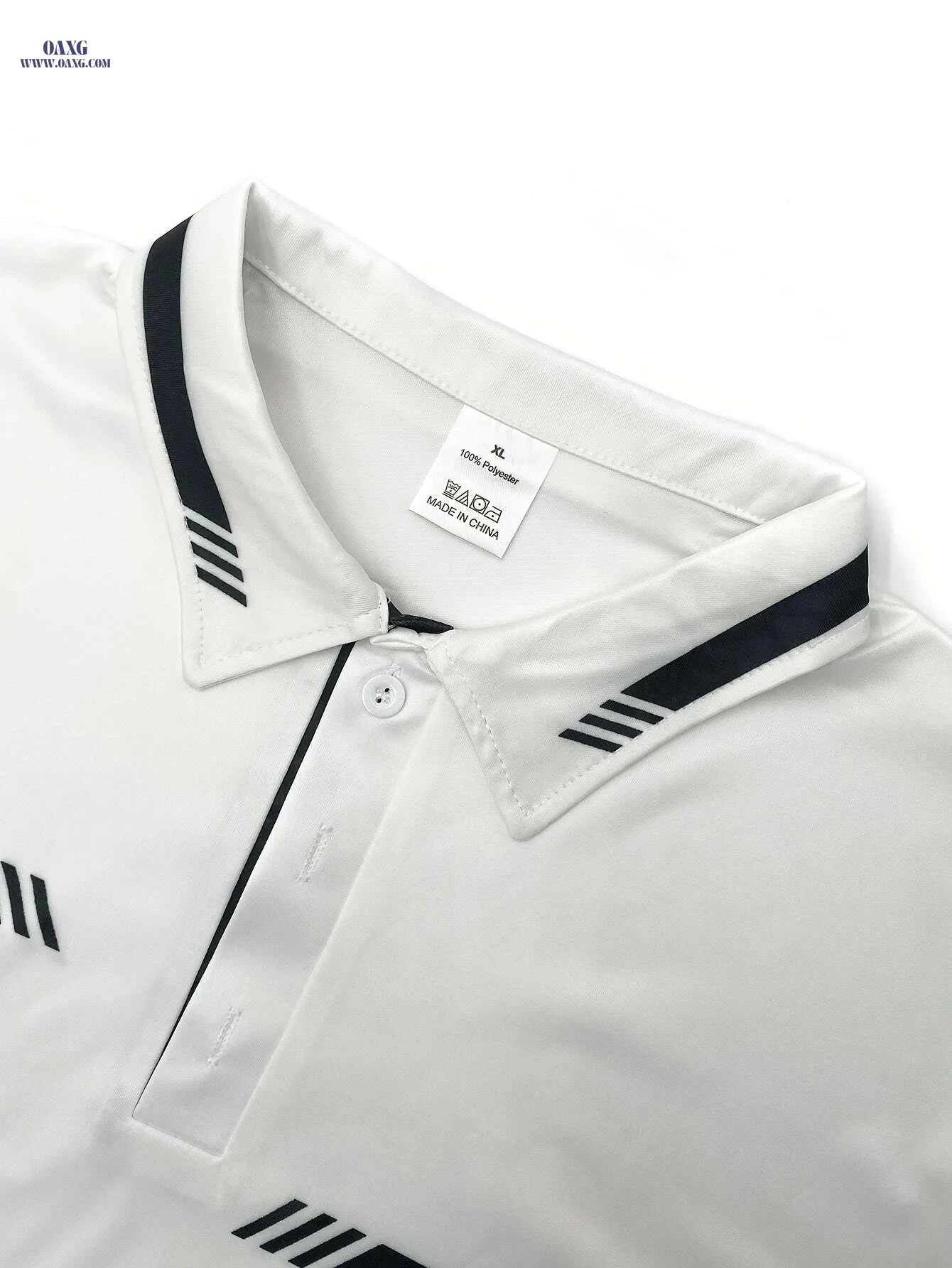 Men’s Casual Lapel Collar Polo Shirt - 100% Polyester, Print Design   OAXG White / M
