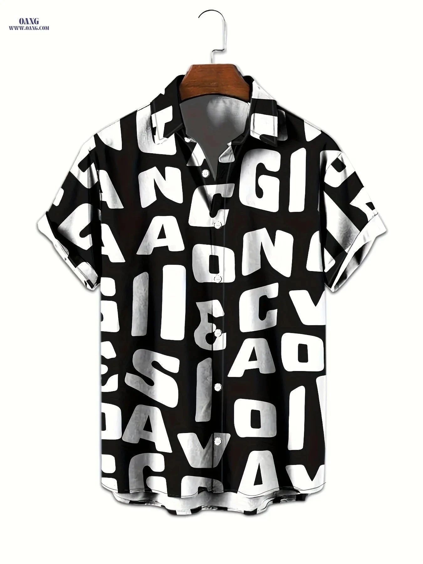 Men's Casual Letter Print Short Sleeve Shirt - Summer Style Button-Up   OAXG 