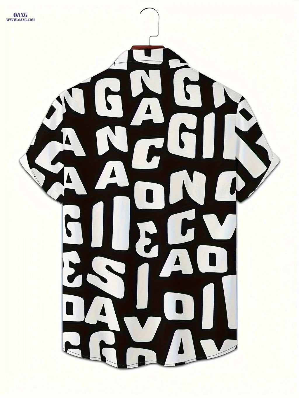 Men's Casual Letter Print Short Sleeve Shirt - Summer Style Button-Up   OAXG Black / FR S