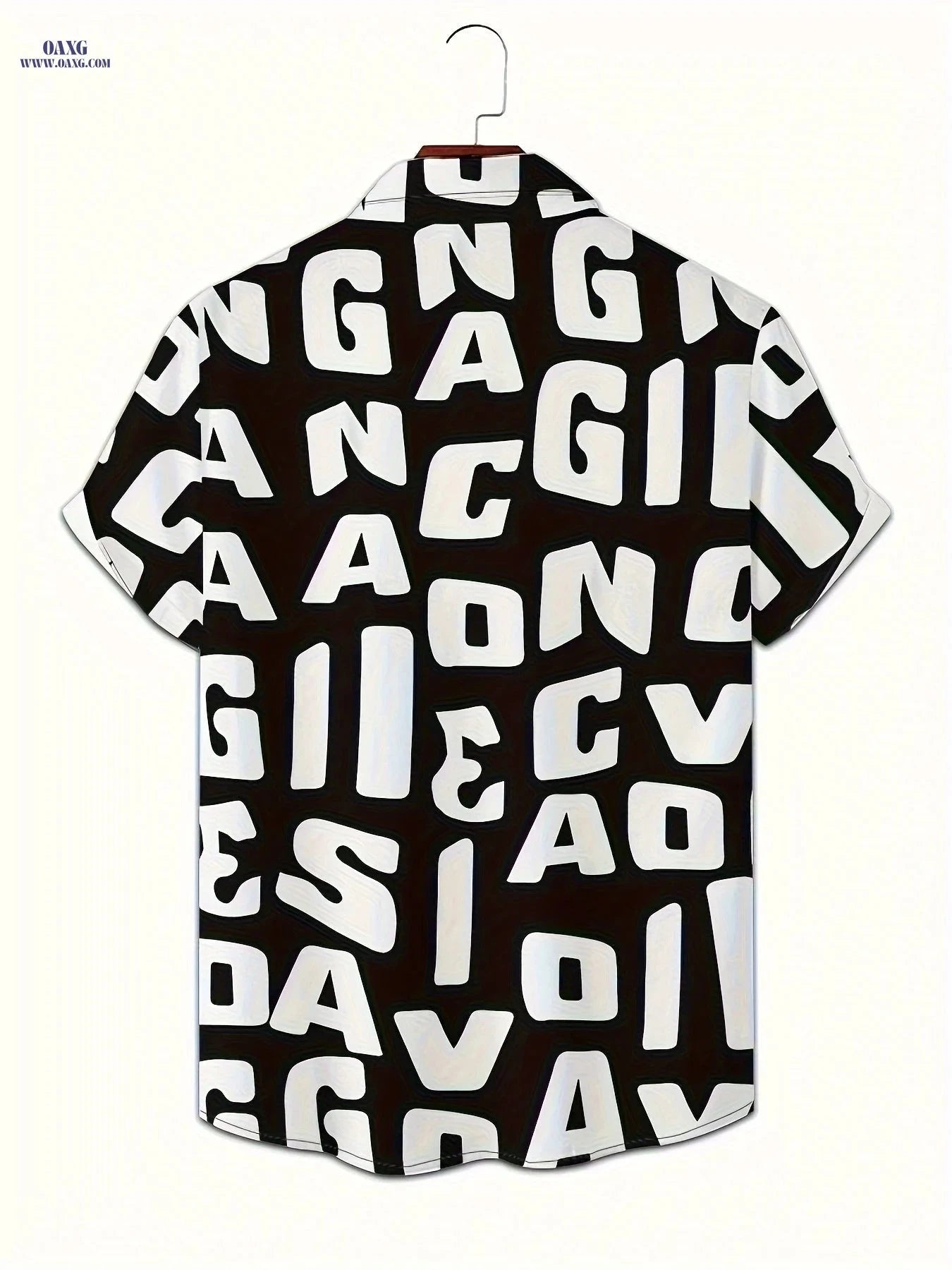 Men's Casual Letter Print Short Sleeve Shirt - Summer Style Button-Up   OAXG Black / FR S