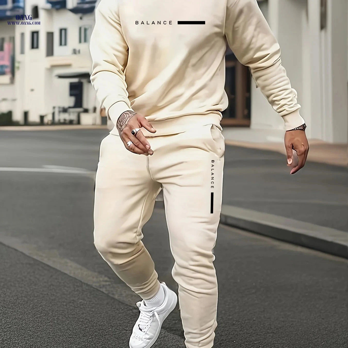 Men's Casual Letter Print Sweatshirt & Pants Set - Fall Fashion   OAXG 