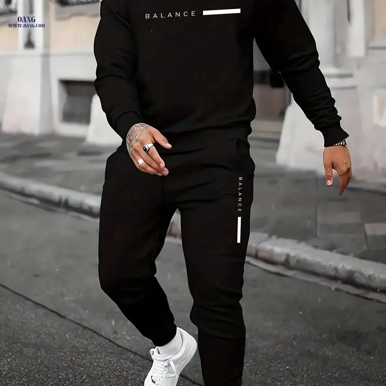 Men's Casual Letter Print Sweatshirt & Pants Set - Fall Fashion   OAXG Black / FR S