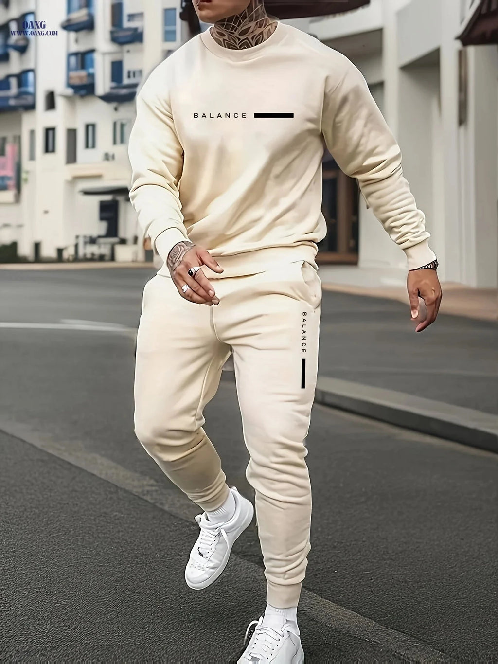 Men's Casual Letter Print Sweatshirt & Pants Set - Fall Fashion   OAXG Black / FR S