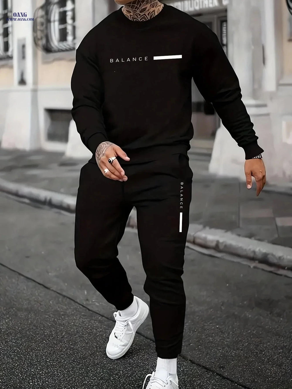 Men's Casual Letter Print Sweatshirt & Pants Set - Fall Fashion   OAXG 