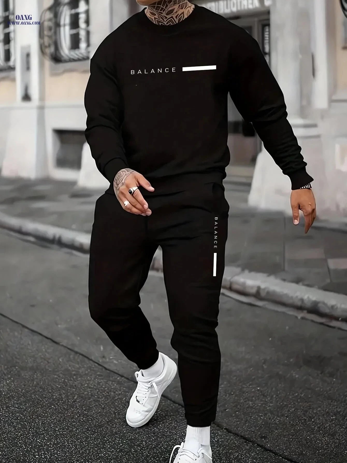 Men's Casual Letter Print Sweatshirt & Pants Set - Fall Fashion   OAXG 