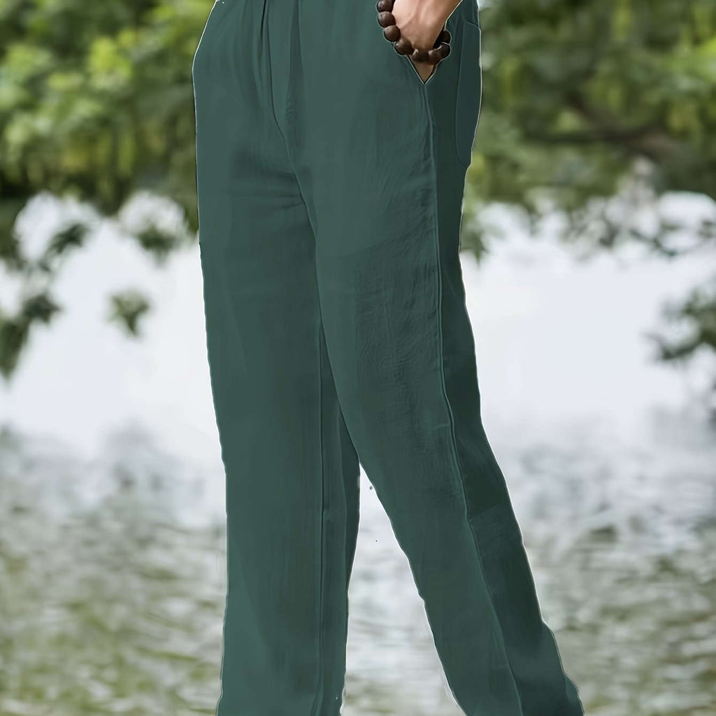 Men's Casual Linen Pants - Elastic Waist, Loose Fit for Spring   OAXG Khaki / FR S