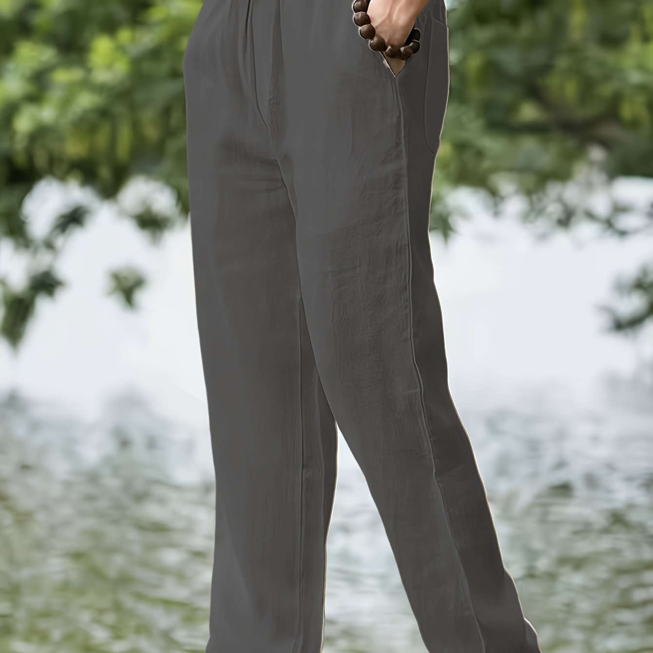 Men's Casual Linen Pants - Elastic Waist, Loose Fit for Spring   OAXG Khaki / FR S