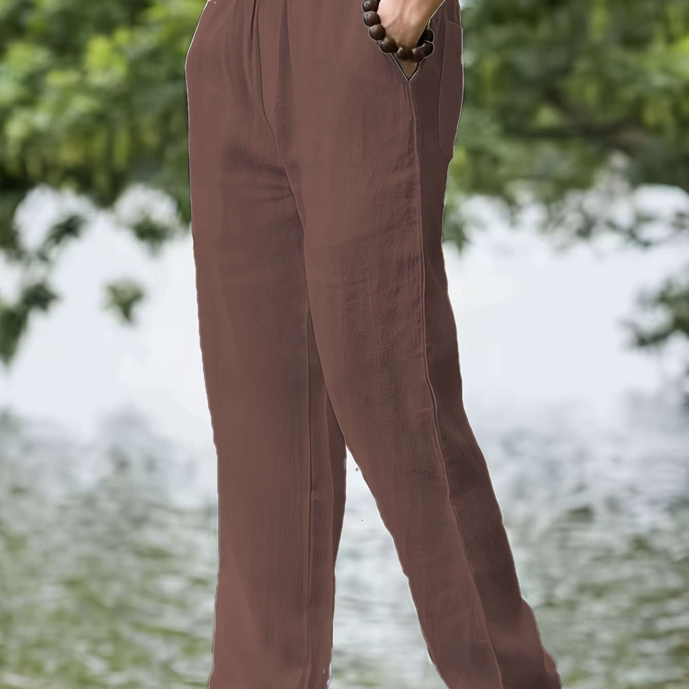 Men's Casual Linen Pants - Elastic Waist, Loose Fit for Spring   OAXG Khaki / FR S
