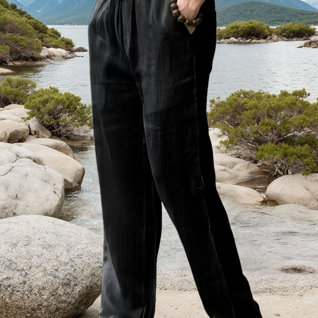 Men's Casual Linen Pants - Elastic Waist, Loose Fit for Spring   OAXG 