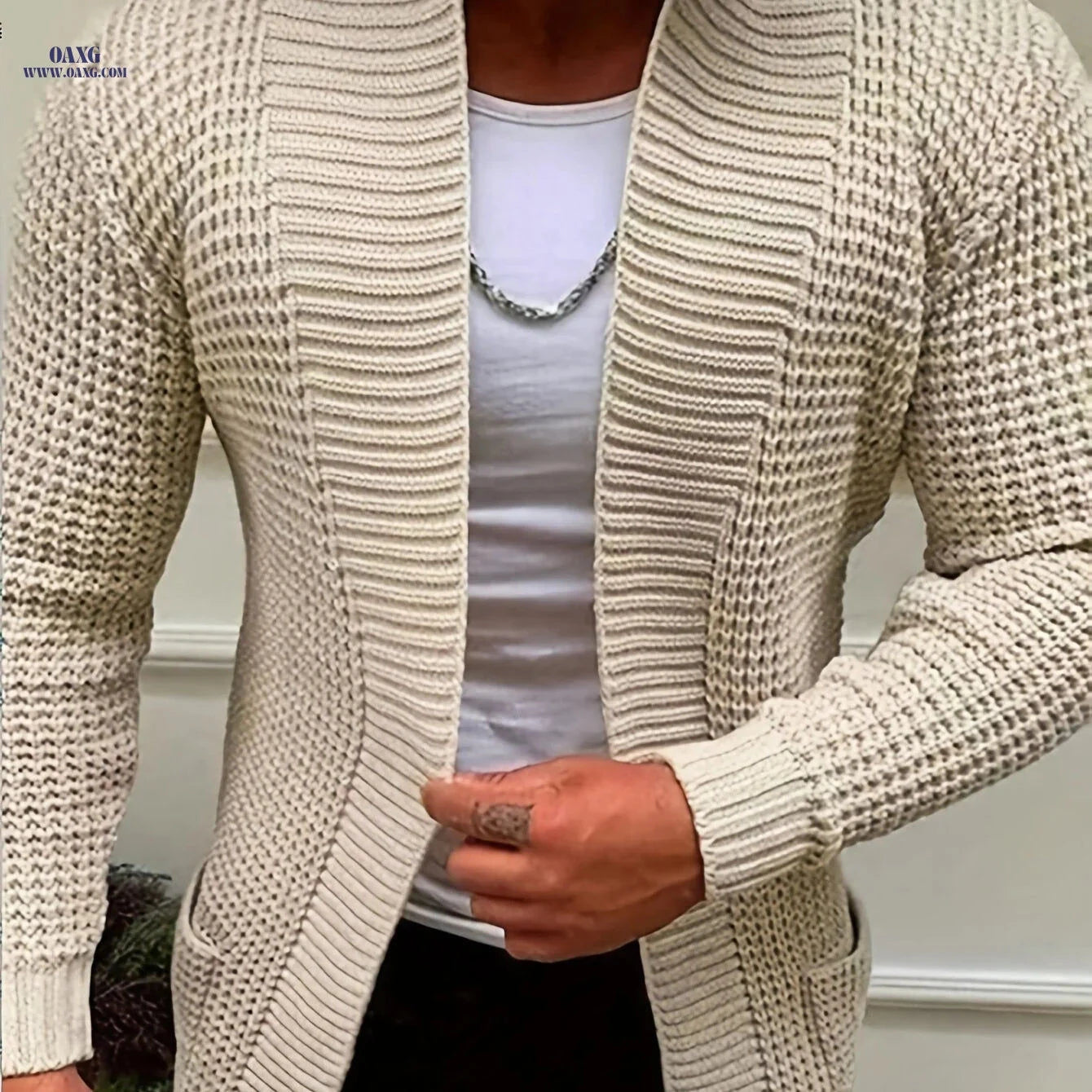 Men's Casual Long-Sleeve Knitted Cardigan with Pockets - Autumn/Winter Style   OAXG 