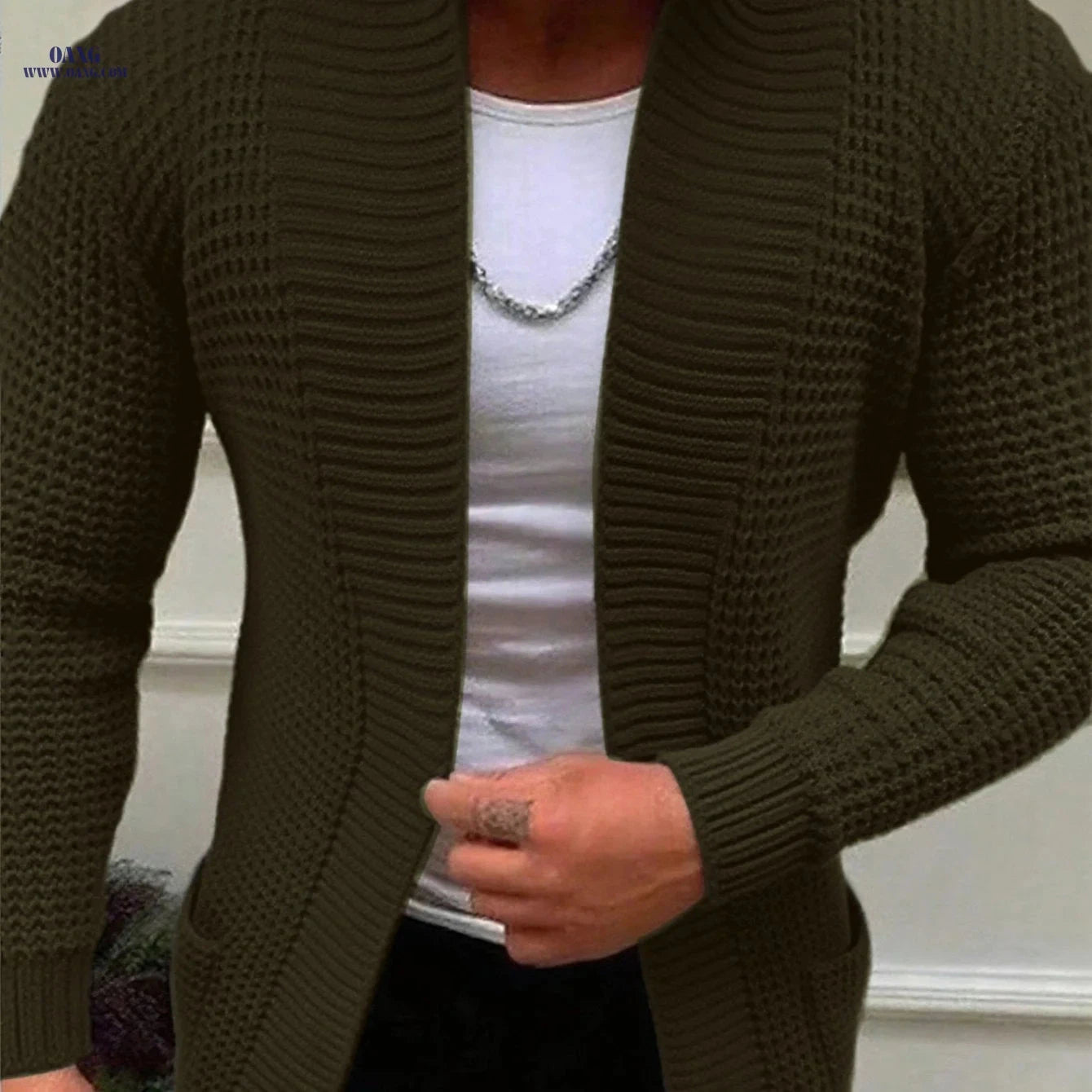 Men's Casual Long-Sleeve Knitted Cardigan with Pockets - Autumn/Winter Style   OAXG 