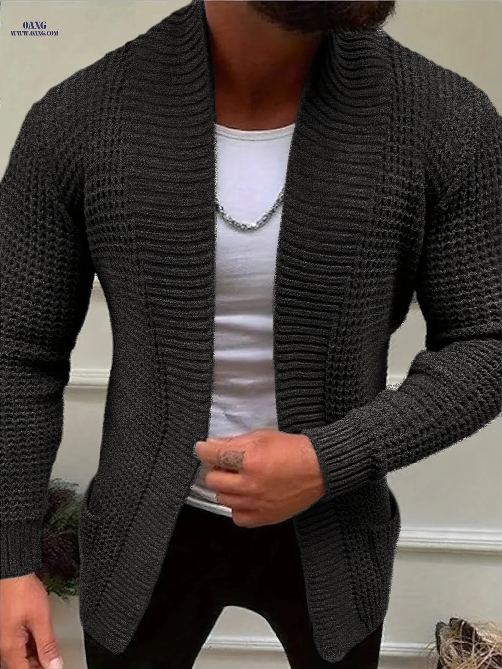 Men's Casual Long-Sleeve Knitted Cardigan with Pockets - Autumn/Winter Style   OAXG 