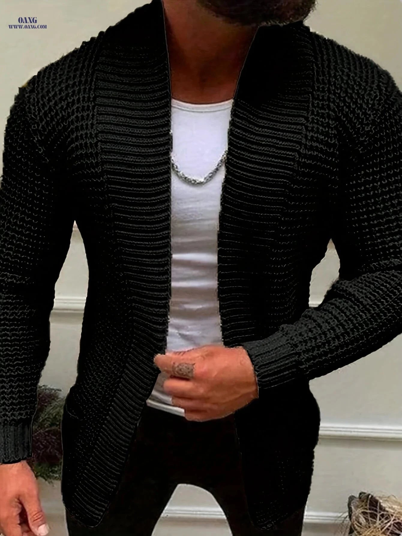 Men's Casual Long-Sleeve Knitted Cardigan with Pockets - Autumn/Winter Style   OAXG 