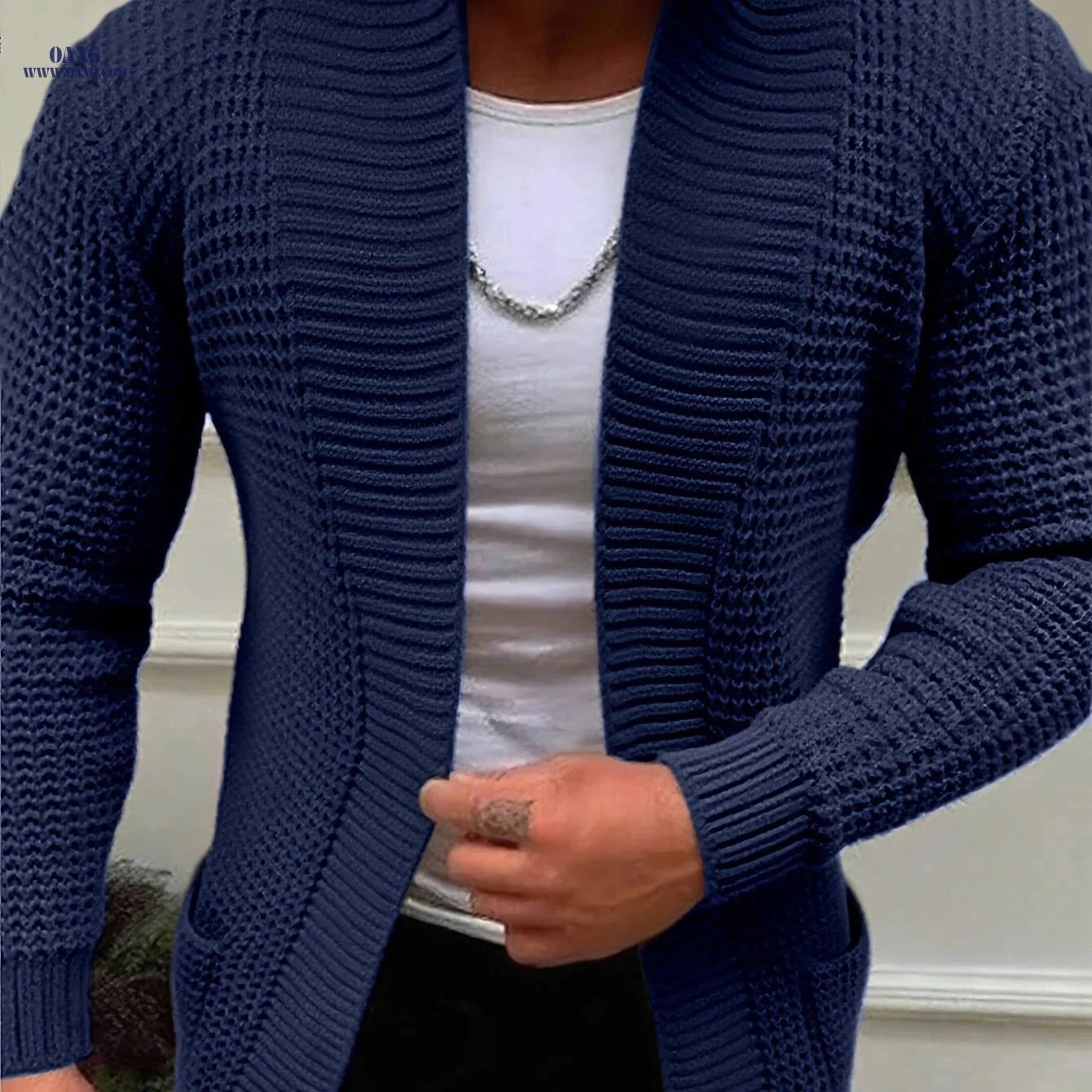Men's Casual Long-Sleeve Knitted Cardigan with Pockets - Autumn/Winter Style   OAXG 