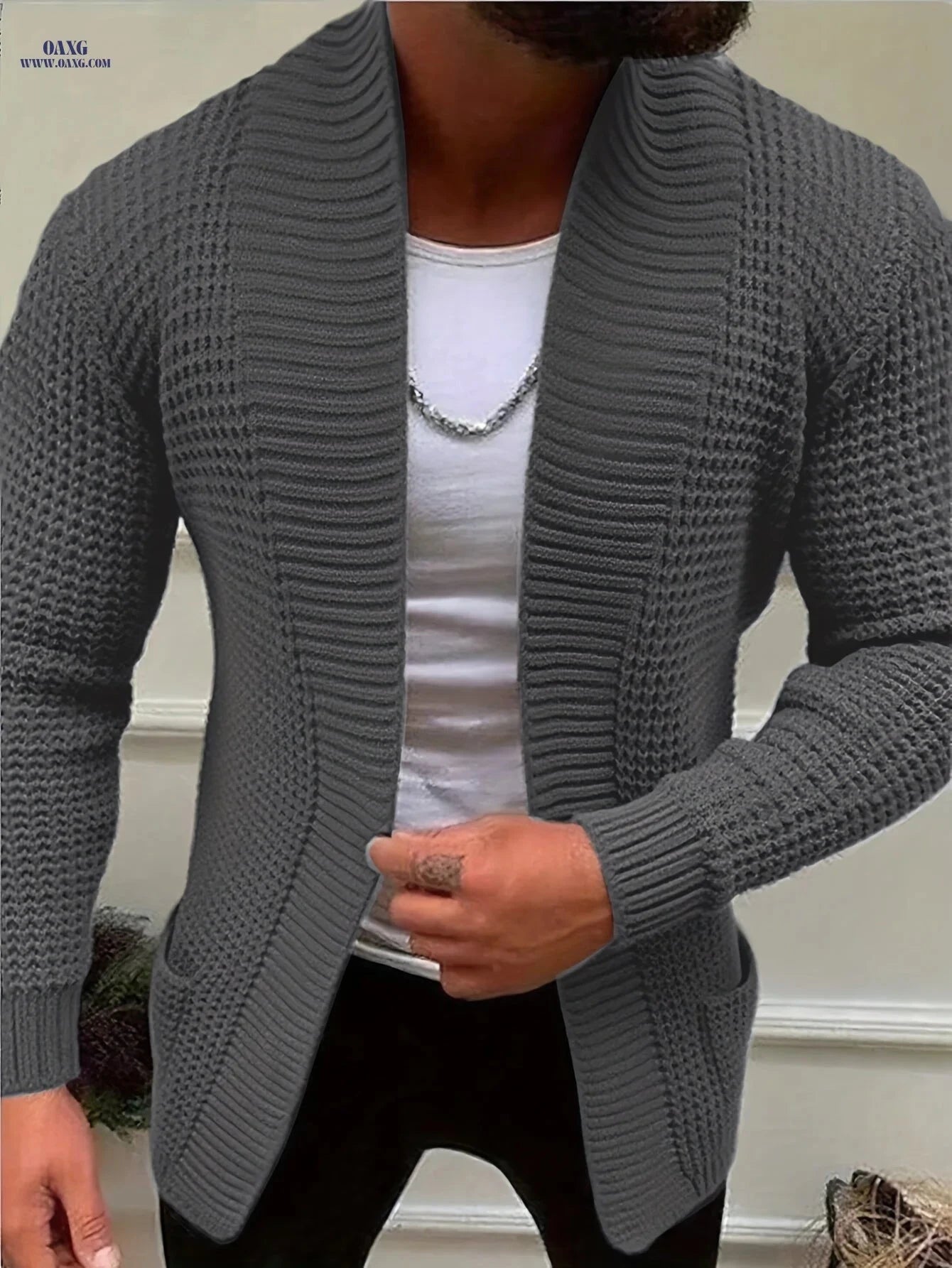Men's Casual Long-Sleeve Knitted Cardigan with Pockets - Autumn/Winter Style   OAXG 