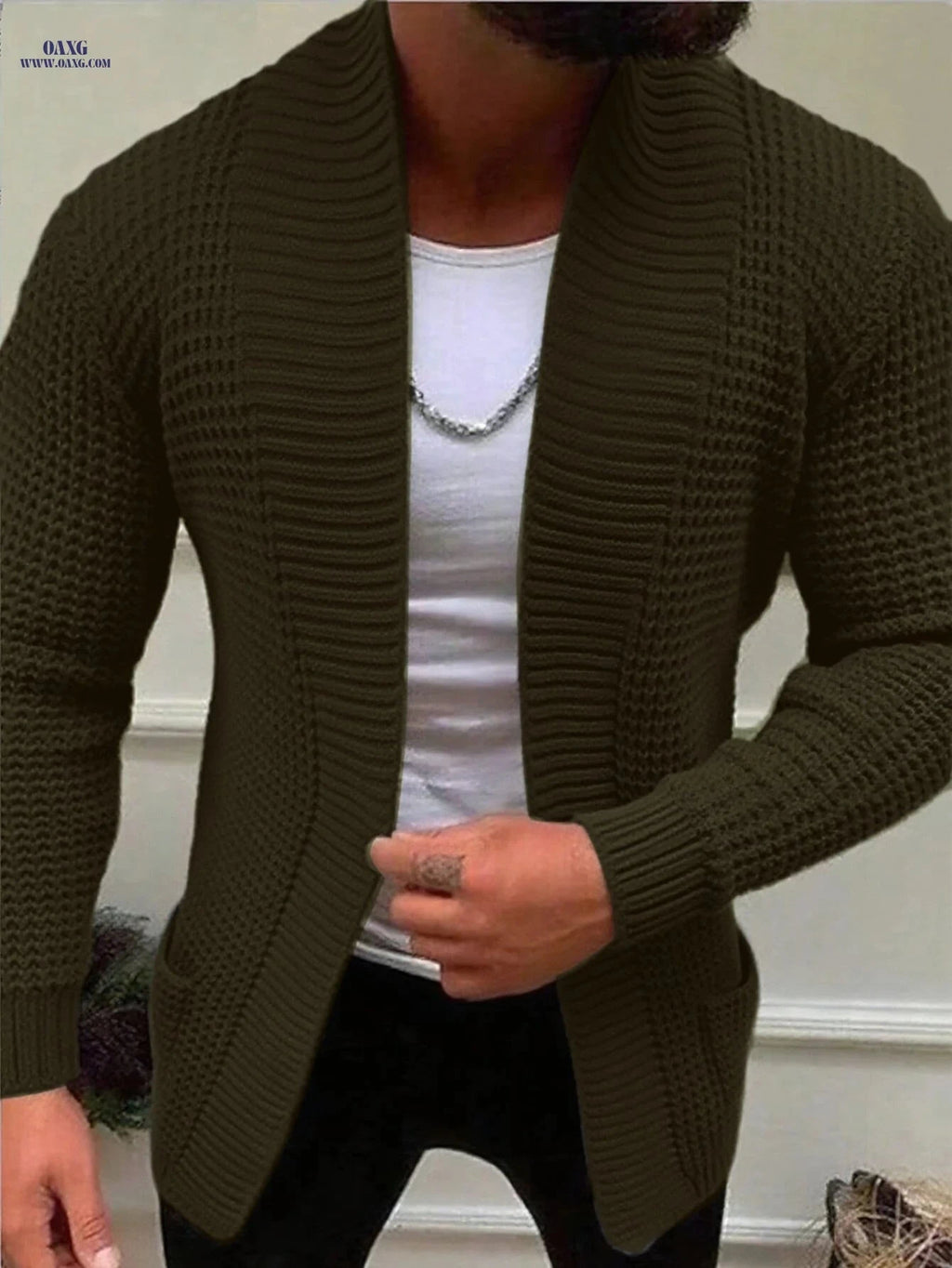 Men's Casual Long-Sleeve Knitted Cardigan with Pockets - Autumn/Winter Style   OAXG 