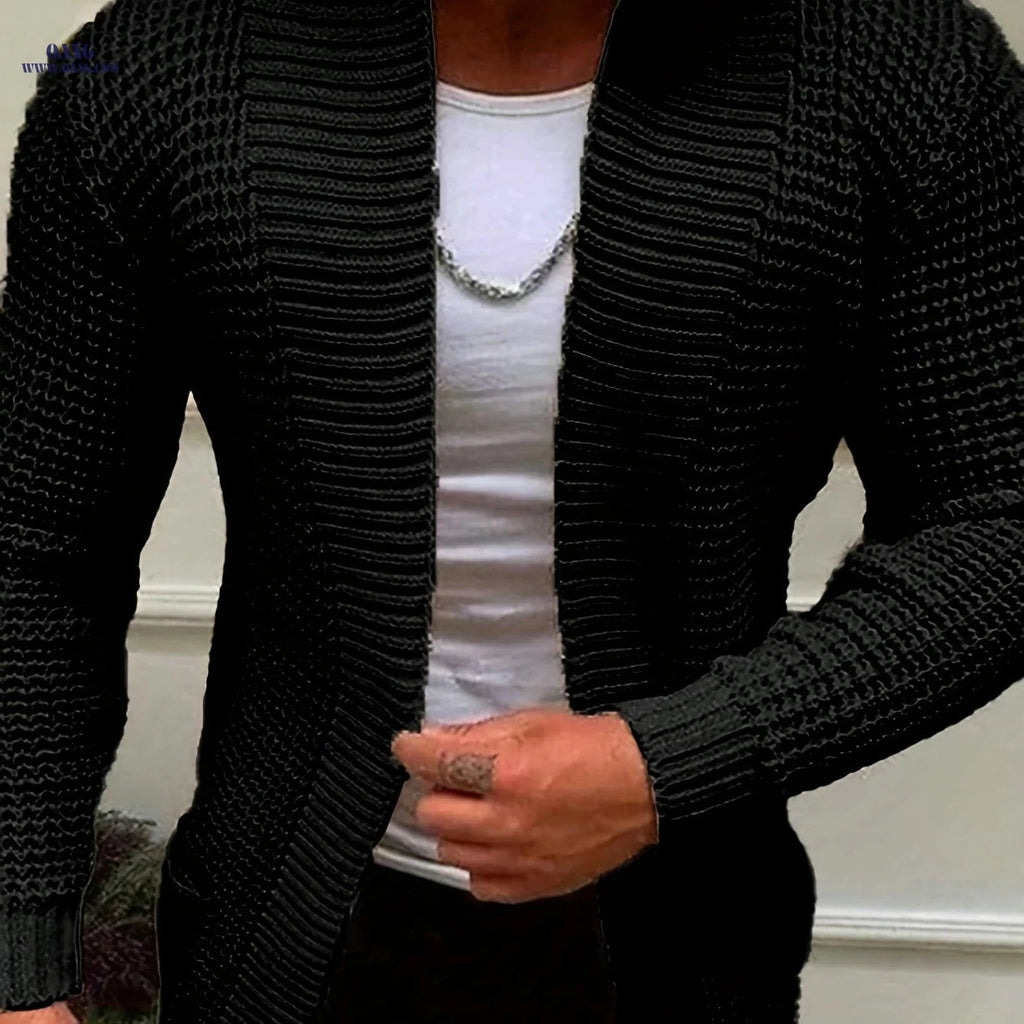 Men's Casual Long-Sleeve Knitted Cardigan with Pockets - Autumn/Winter Style   OAXG Black / FR M