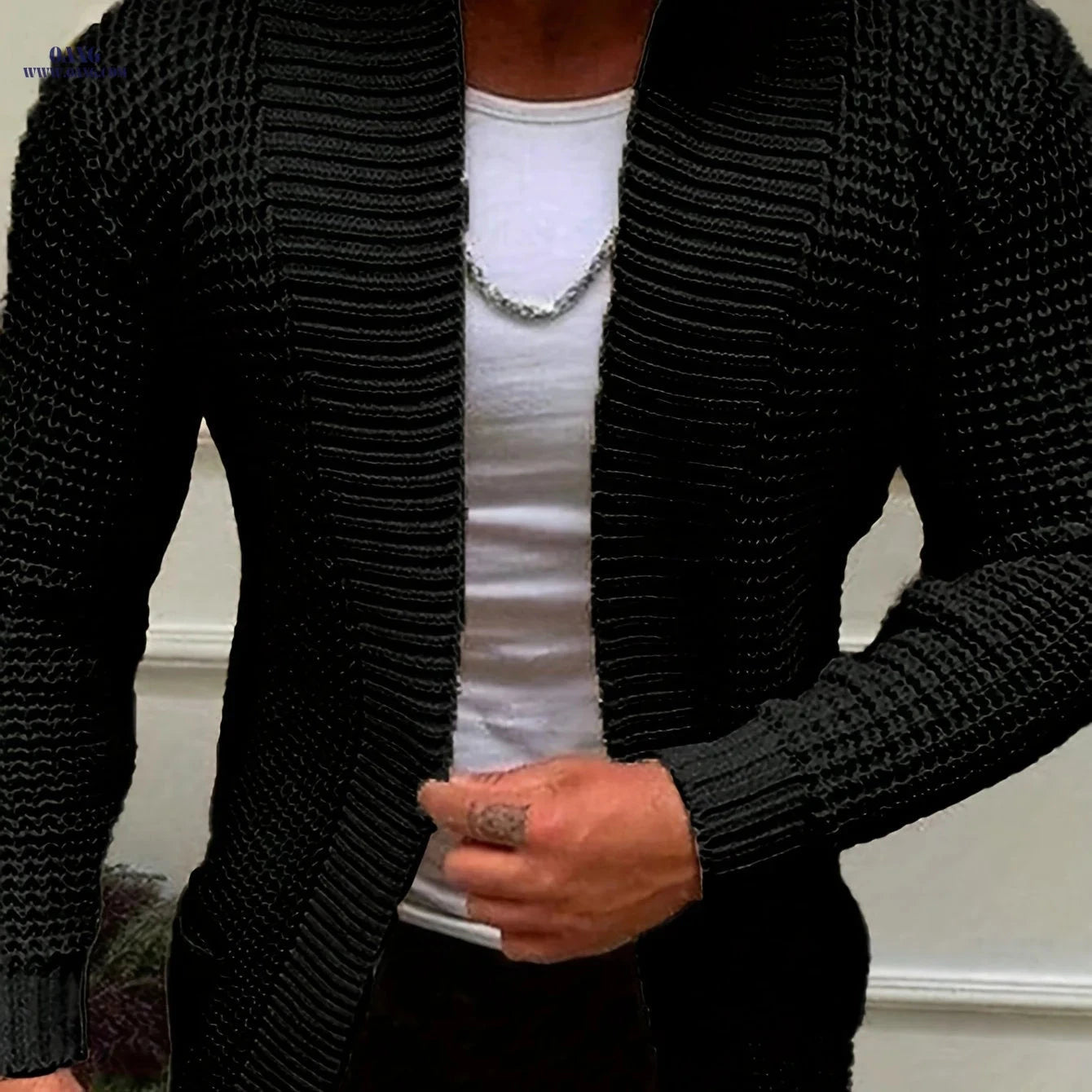 Men's Casual Long-Sleeve Knitted Cardigan with Pockets - Autumn/Winter Style   OAXG Black / FR M