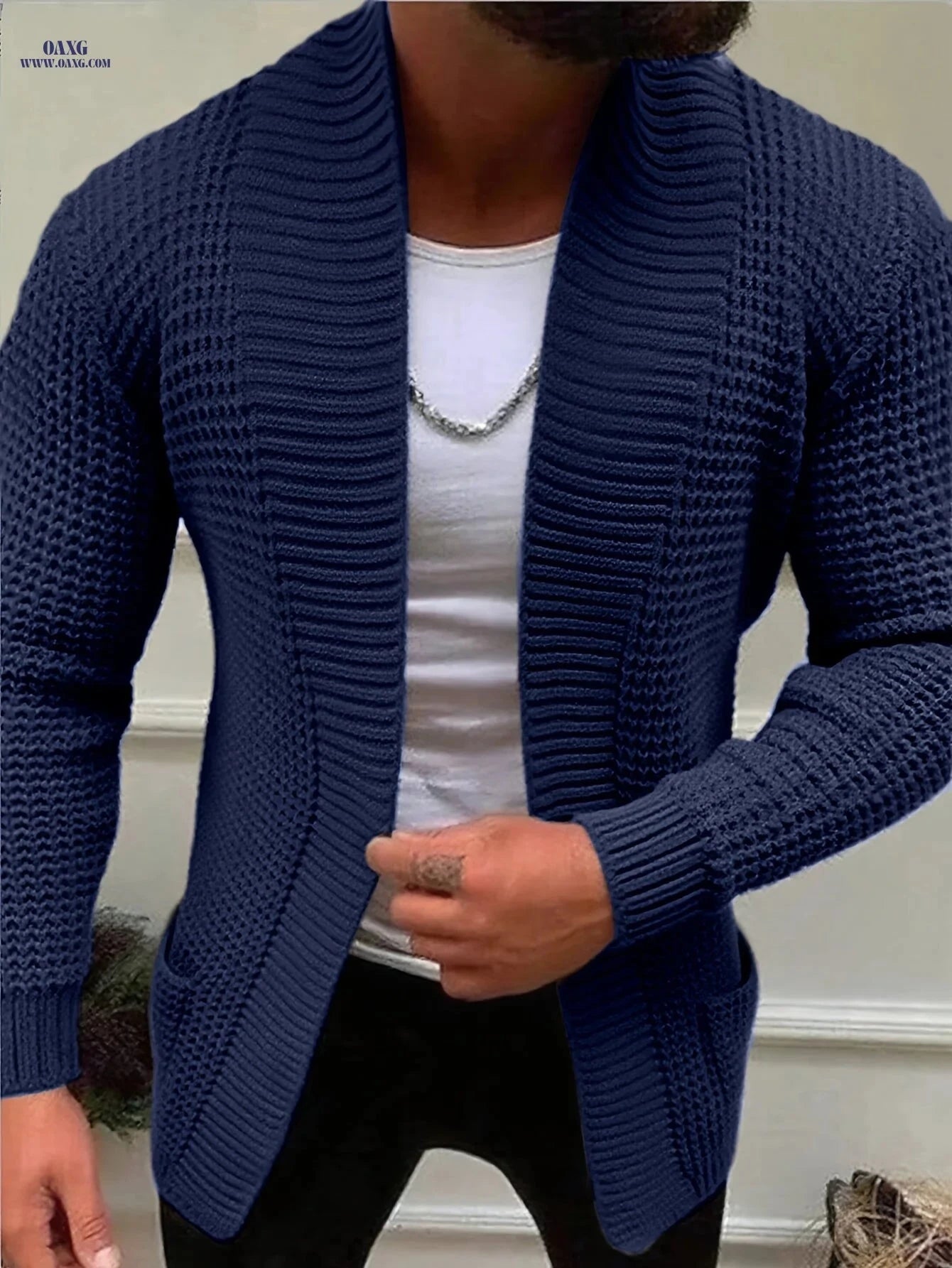 Men's Casual Long-Sleeve Knitted Cardigan with Pockets - Autumn/Winter Style   OAXG Black / FR M