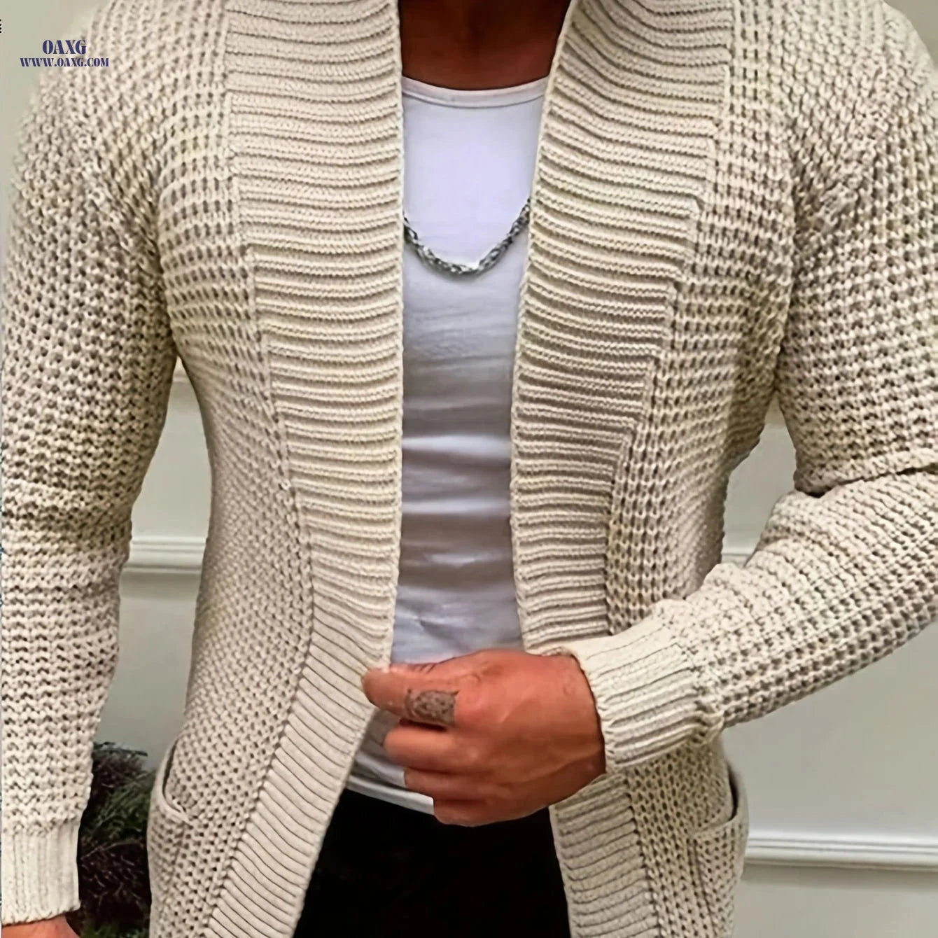 Men's Casual Long-Sleeve Knitted Cardigan with Pockets - Autumn/Winter Style   OAXG 