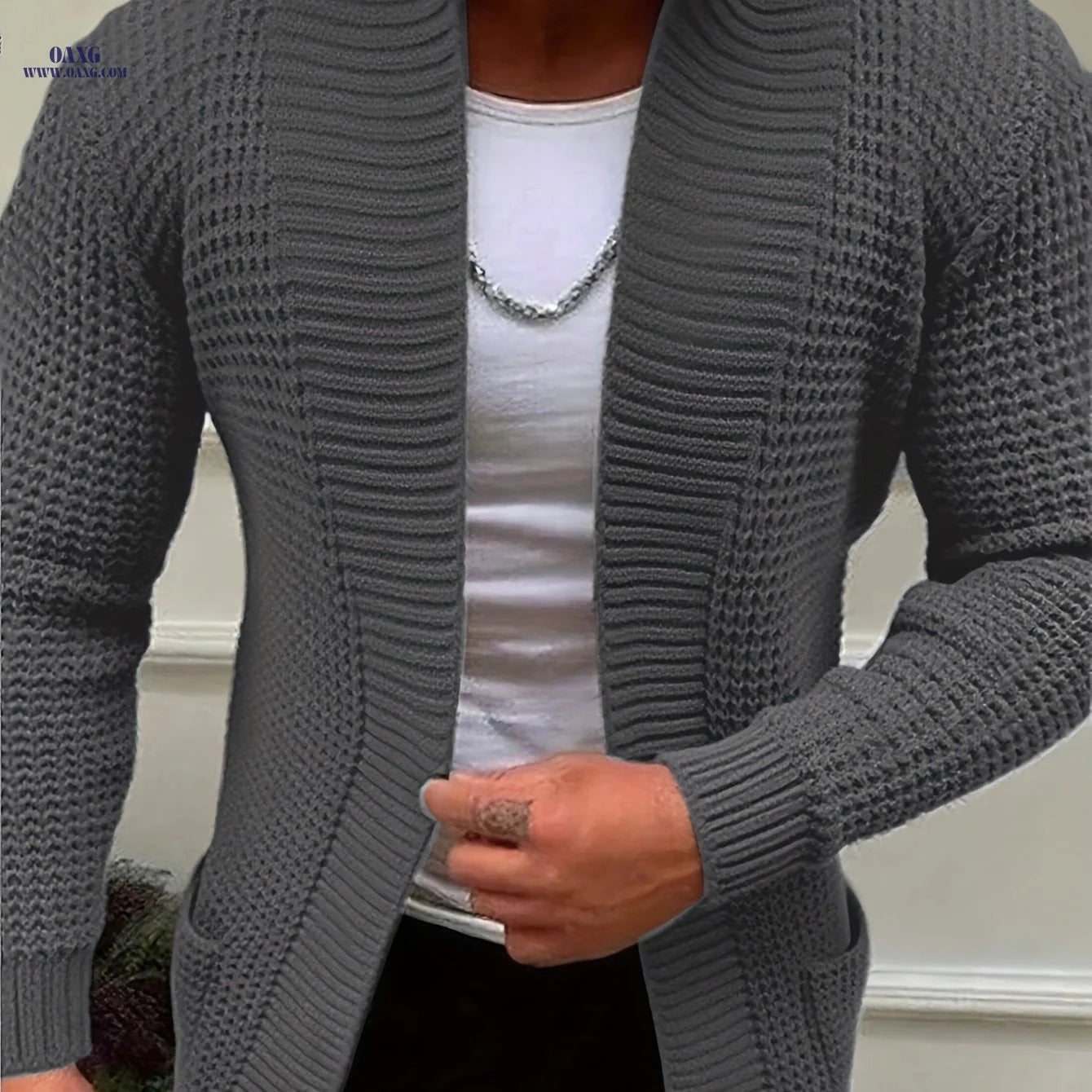 Men's Casual Long-Sleeve Knitted Cardigan with Pockets - Autumn/Winter Style   OAXG 