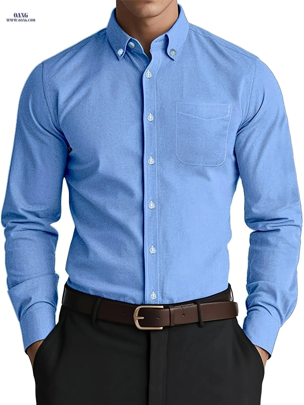 Men's Casual Long-Sleeve Oxford Shirt - Breathable Cotton Blend   OAXG 