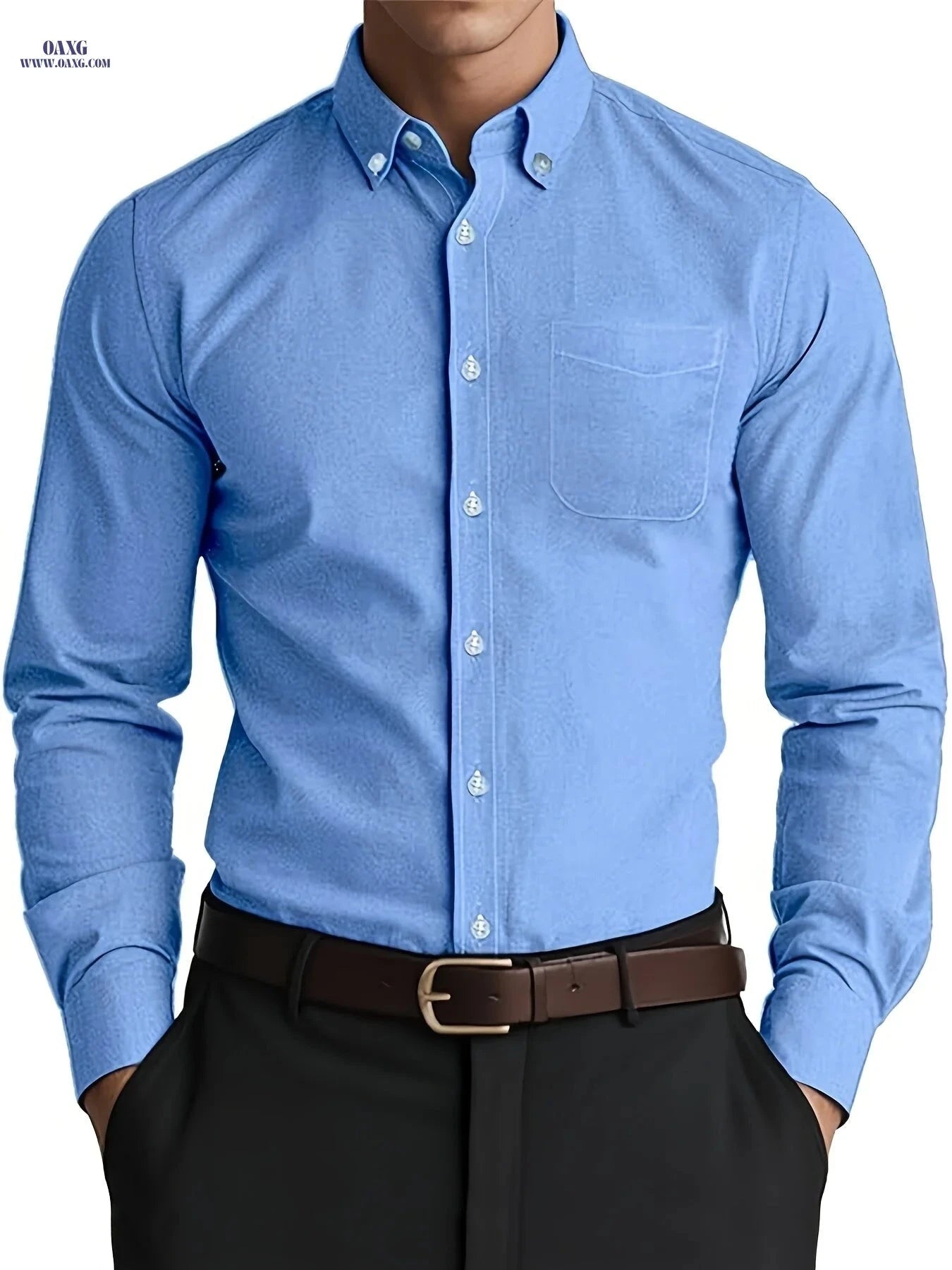 Men's Casual Long-Sleeve Oxford Shirt - Breathable Cotton Blend   OAXG 
