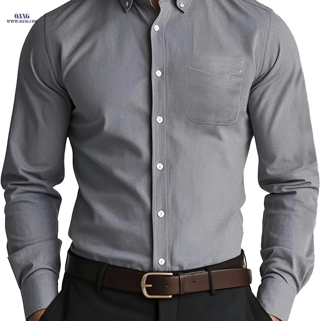 Men's Casual Long-Sleeve Oxford Shirt - Breathable Cotton Blend   OAXG 