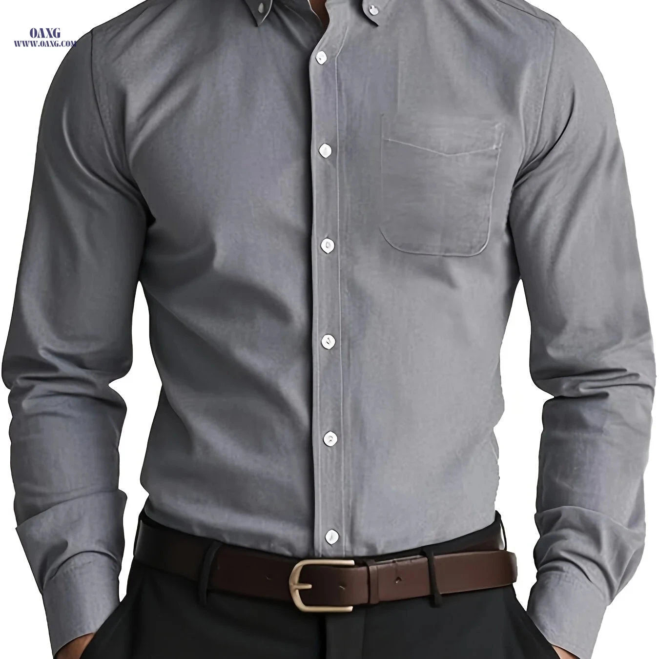 Men's Casual Long-Sleeve Oxford Shirt - Breathable Cotton Blend   OAXG 