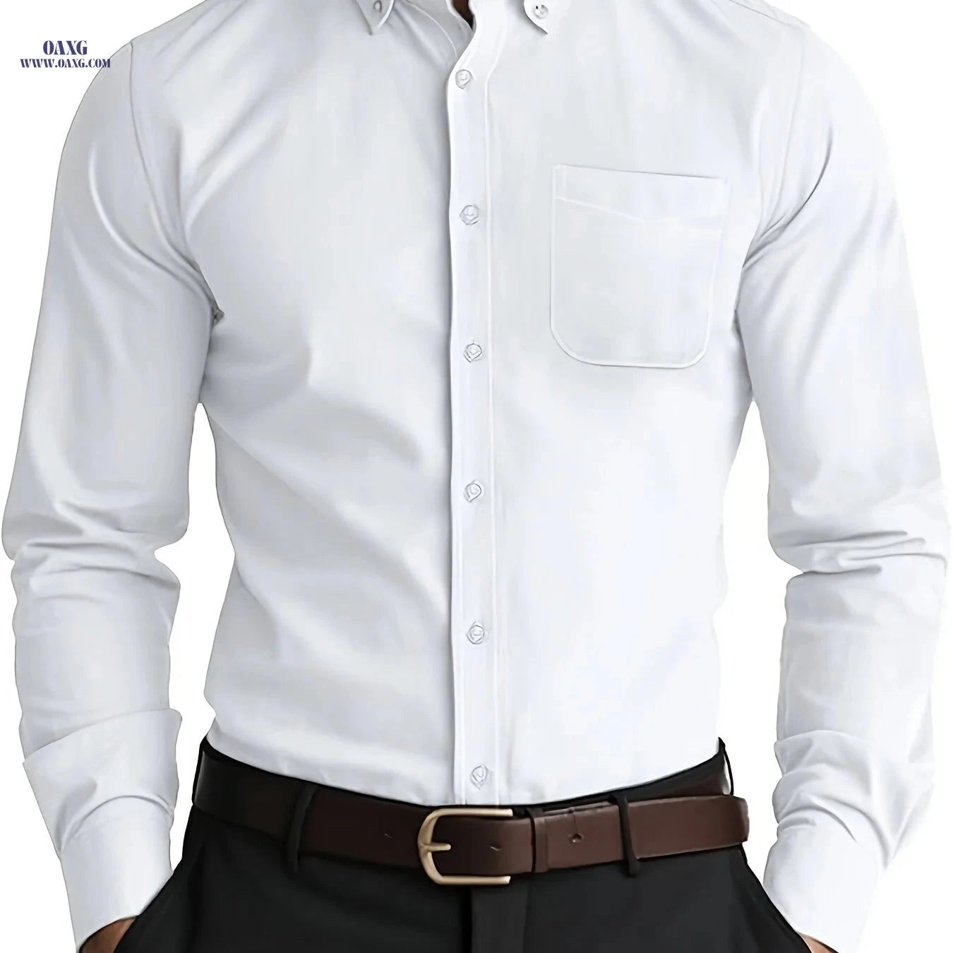 Men's Casual Long-Sleeve Oxford Shirt - Breathable Cotton Blend   OAXG Grey / FR XS
