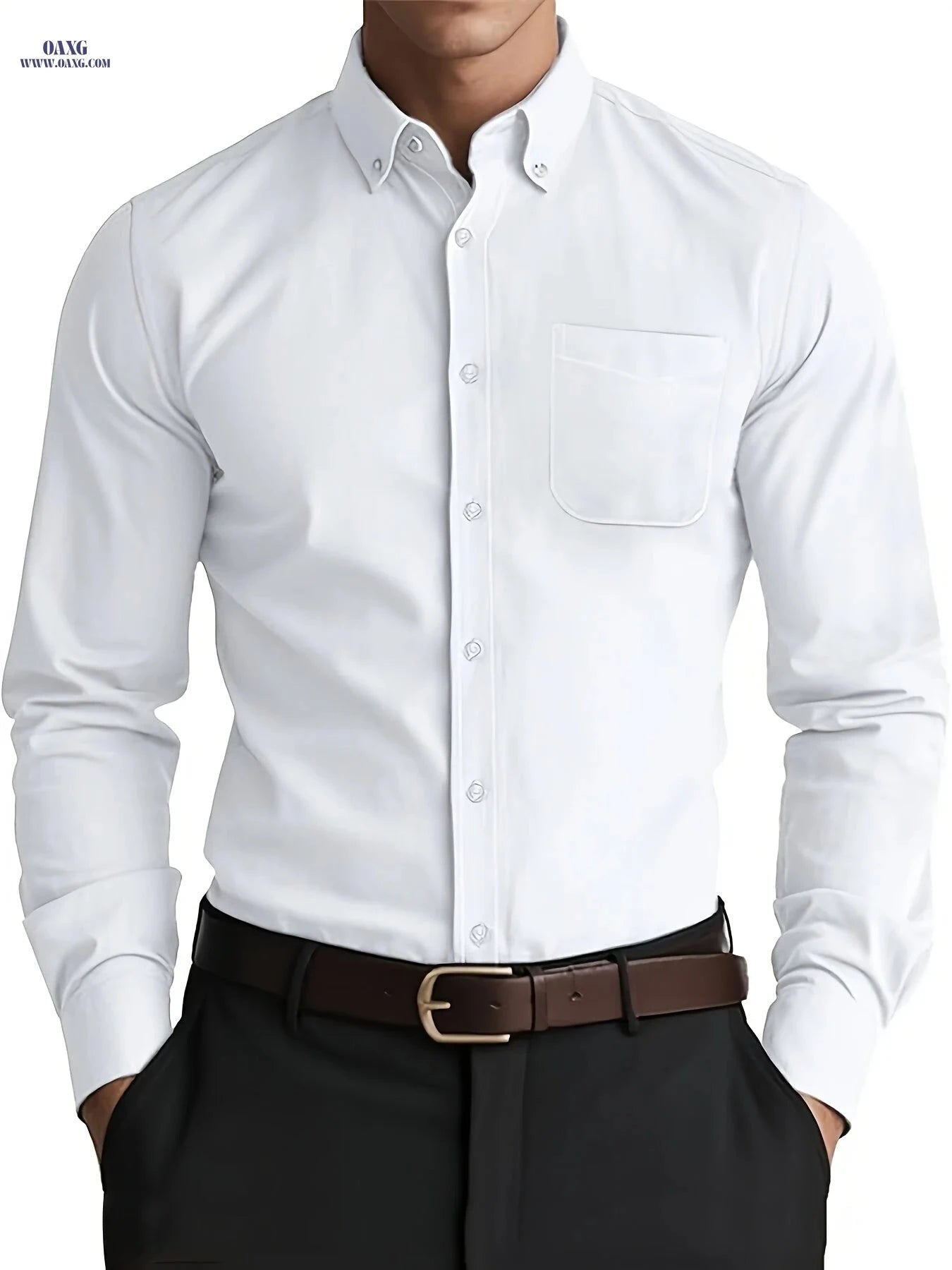 Men's Casual Long-Sleeve Oxford Shirt - Breathable Cotton Blend   OAXG Grey / FR XS