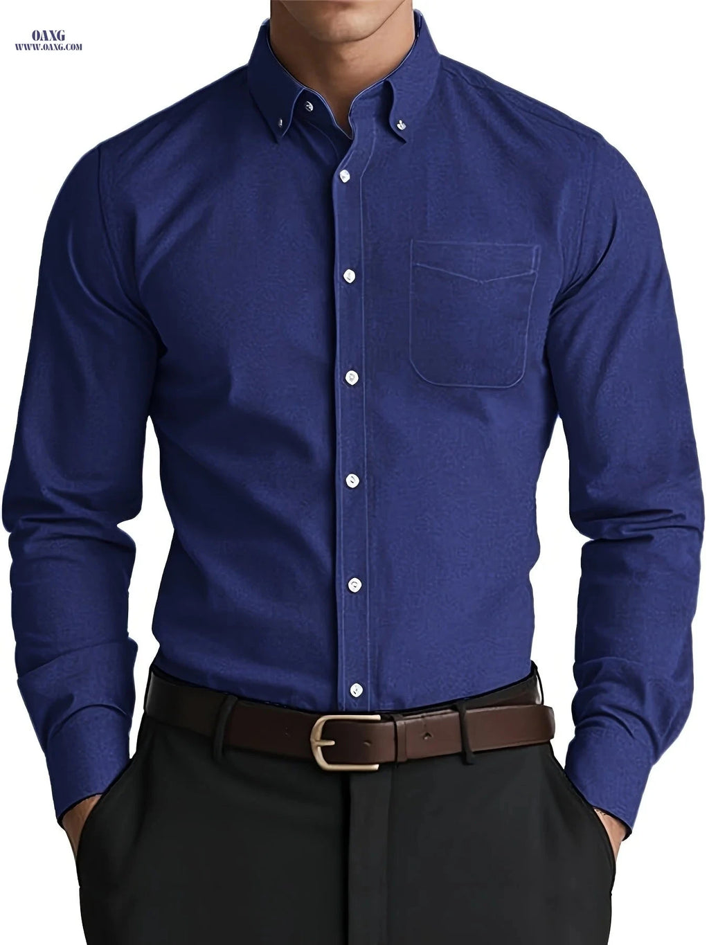 Men's Casual Long-Sleeve Oxford Shirt - Breathable Cotton Blend   OAXG Grey / FR XS