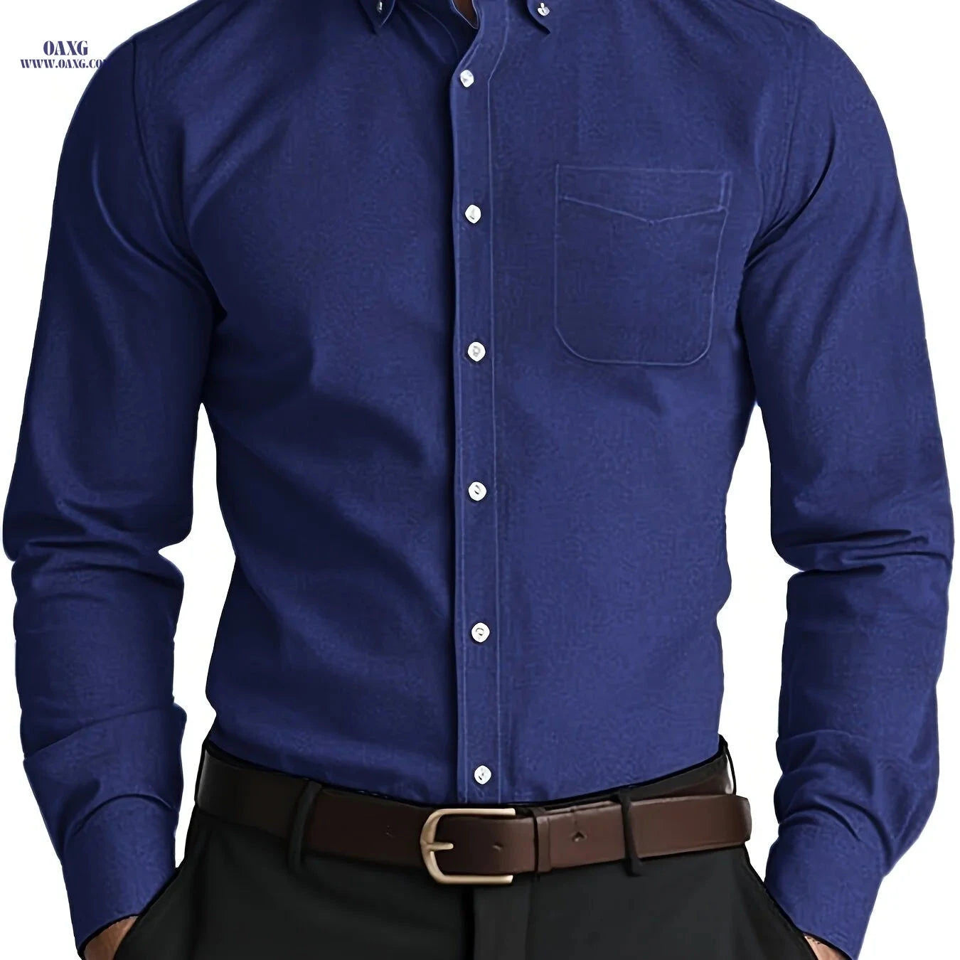 Men's Casual Long-Sleeve Oxford Shirt - Breathable Cotton Blend   OAXG Grey / FR XS