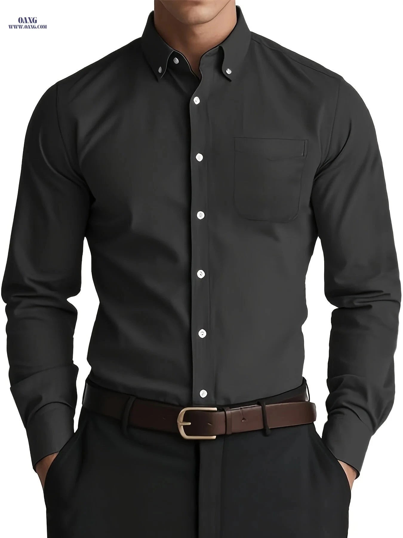 Men's Casual Long-Sleeve Oxford Shirt - Breathable Cotton Blend   OAXG Grey / FR XS