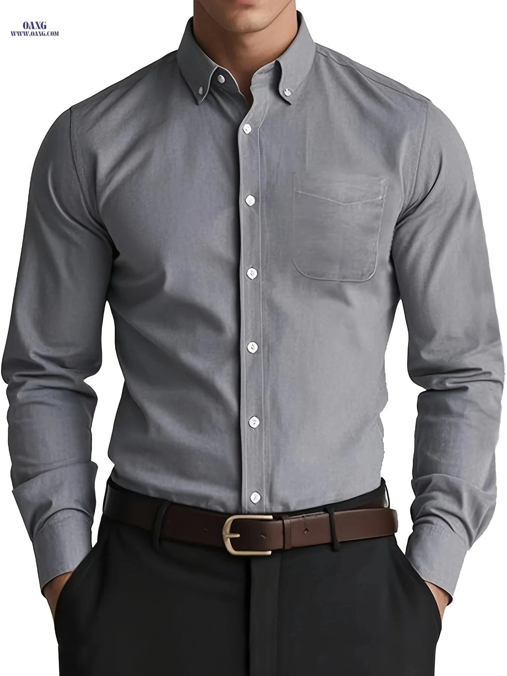 Men's Casual Long-Sleeve Oxford Shirt - Breathable Cotton Blend   OAXG Grey / FR XS