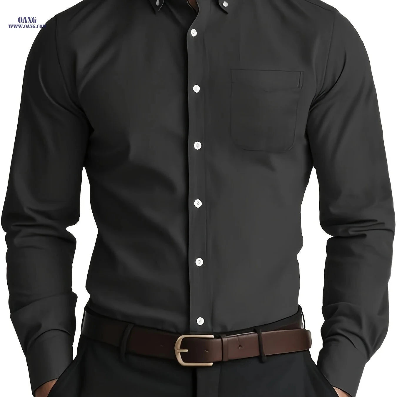 Men's Casual Long-Sleeve Oxford Shirt - Breathable Cotton Blend   OAXG Grey / FR XS