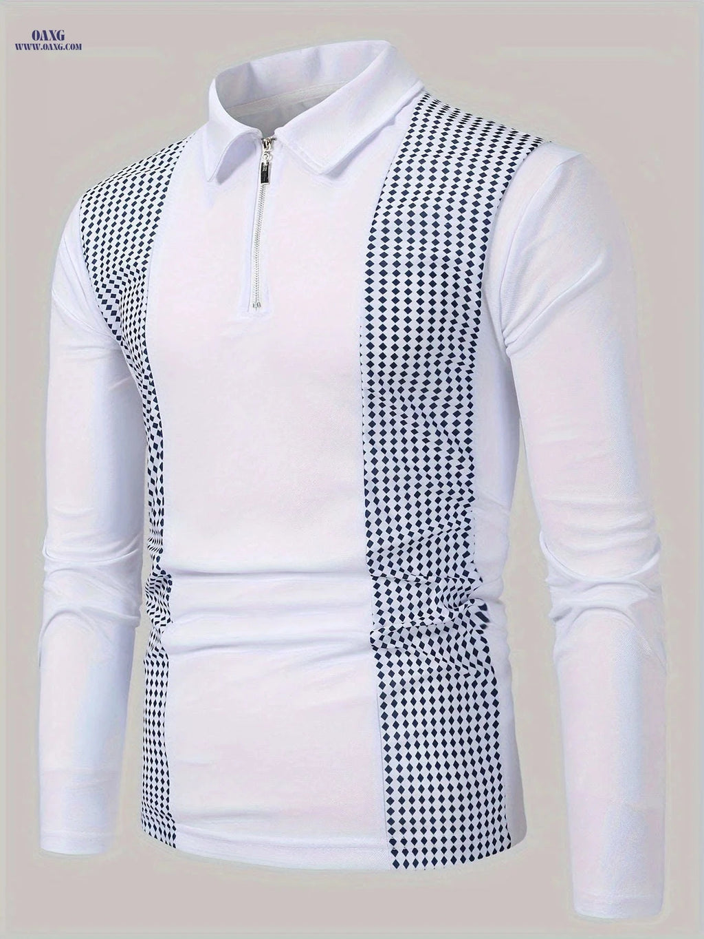 Men's Casual Long Sleeve Patchwork Shirt - Geometric Design, Regular Fit   OAXG 