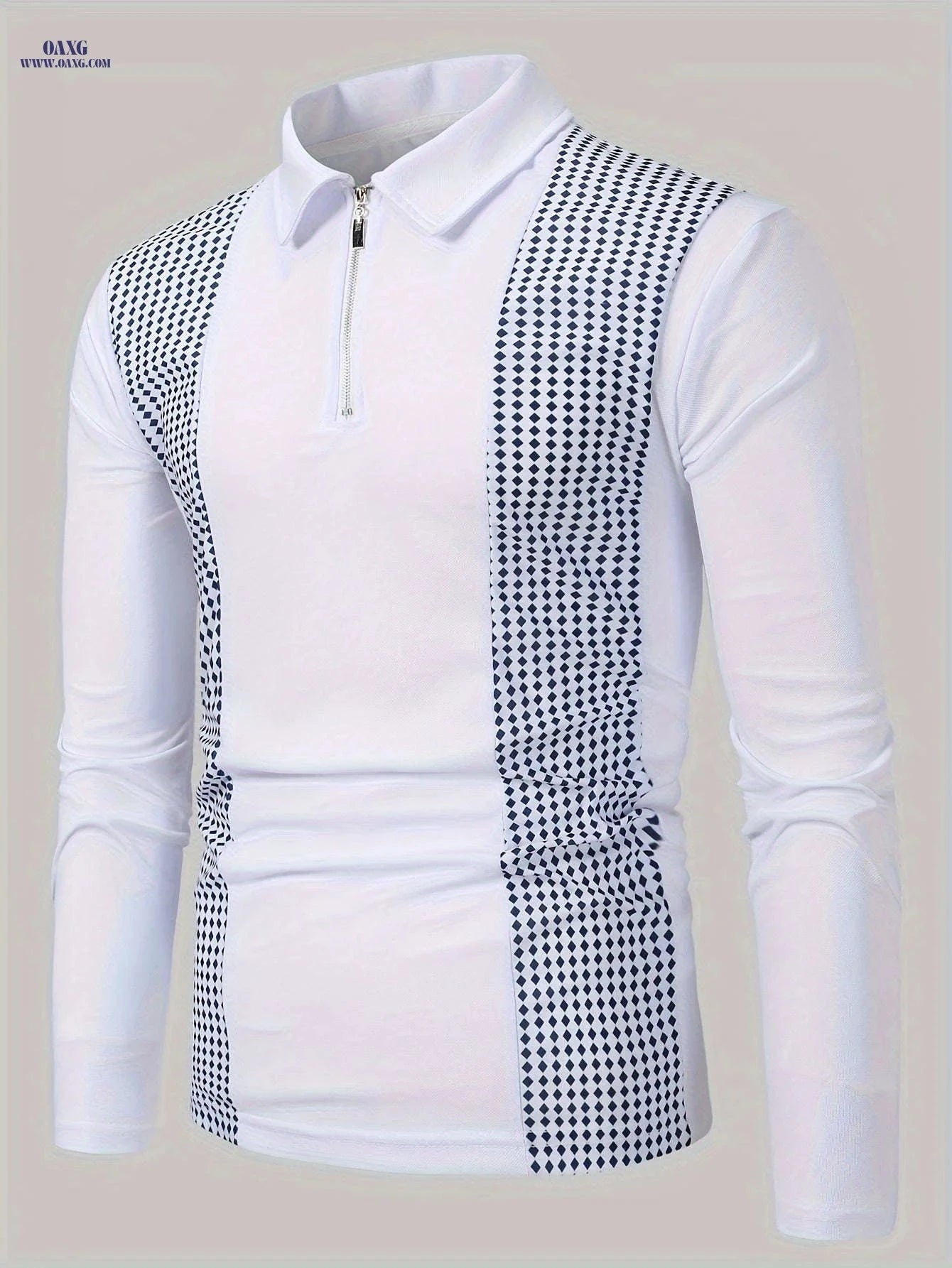 Men's Casual Long Sleeve Patchwork Shirt - Geometric Design, Regular Fit   OAXG 