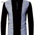 Men's Casual Long Sleeve Patchwork Shirt - Geometric Design, Regular Fit   OAXG 