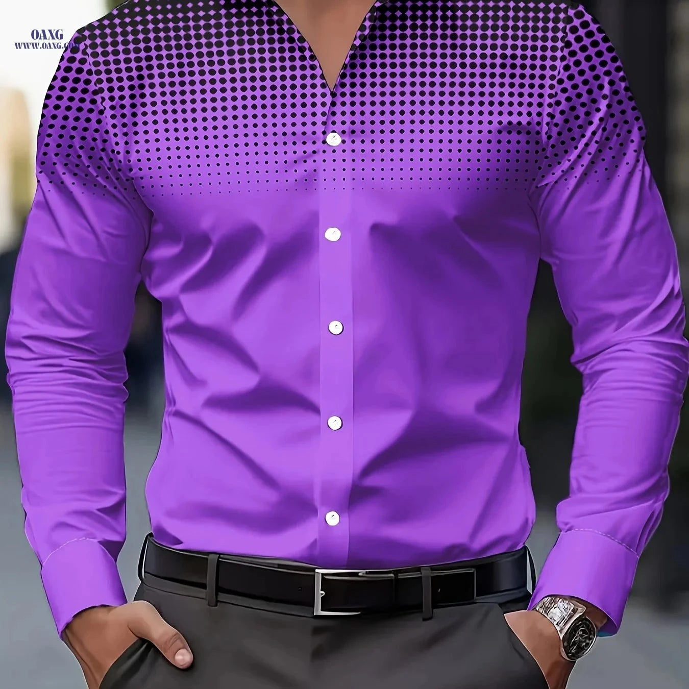 Men's Casual Long Sleeve Shirt - Comfortable Polyester with Print Design   OAXG 