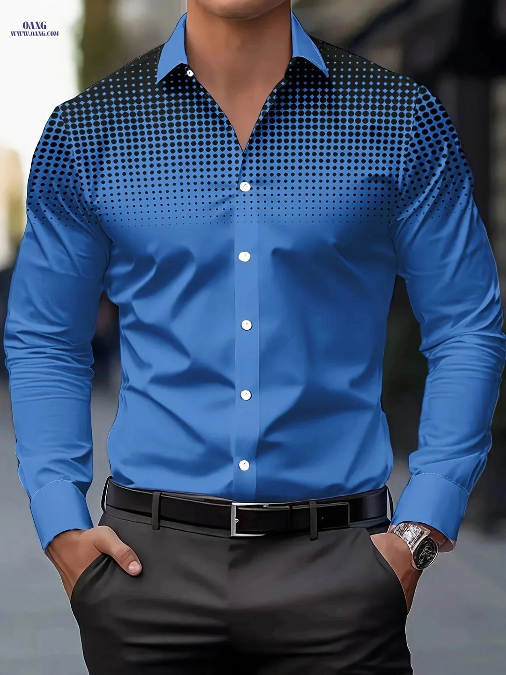 Men's Casual Long Sleeve Shirt - Comfortable Polyester with Print Design   OAXG 