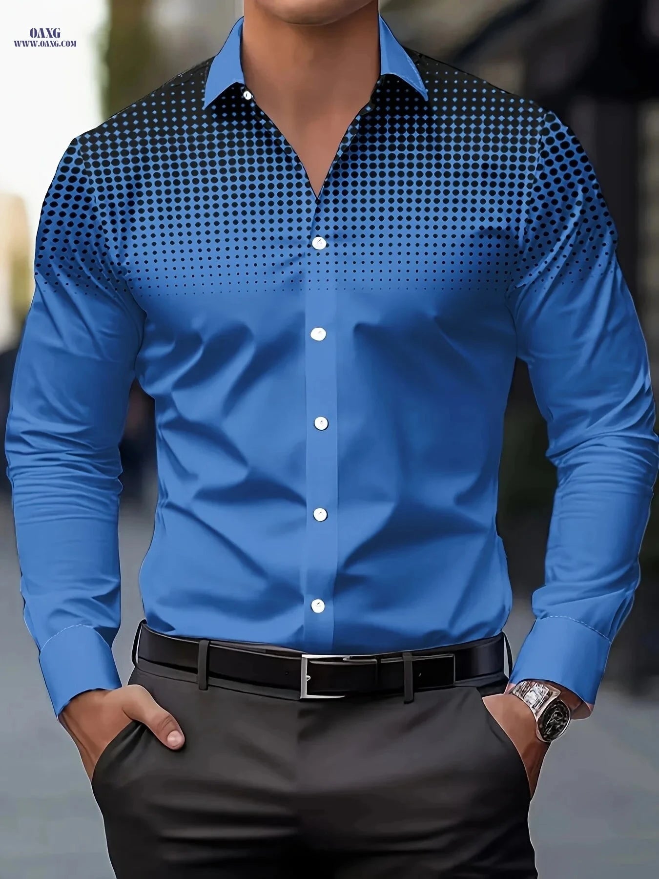 Men's Casual Long Sleeve Shirt - Comfortable Polyester with Print Design   OAXG 
