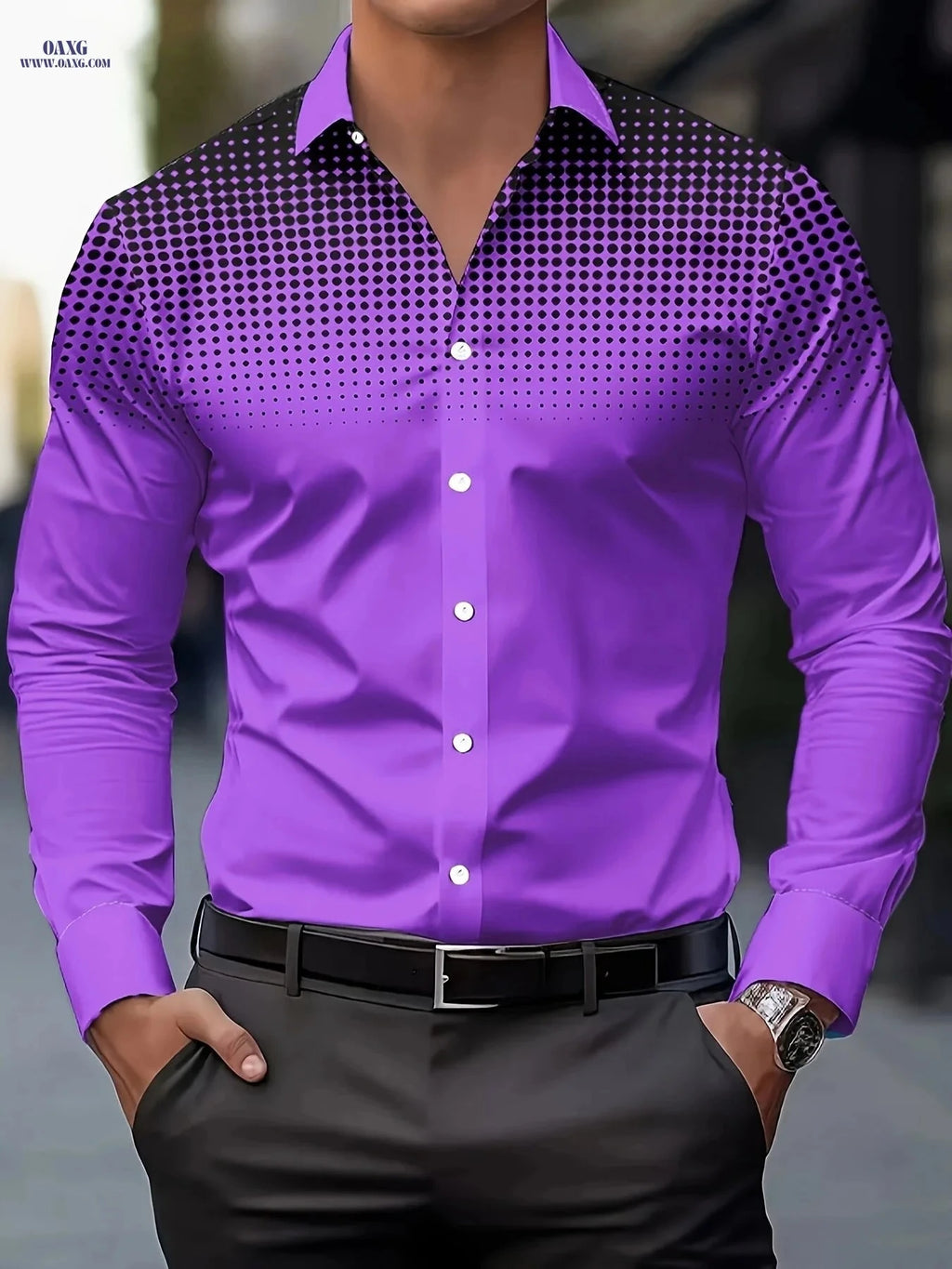 Men's Casual Long Sleeve Shirt - Comfortable Polyester with Print Design   OAXG 