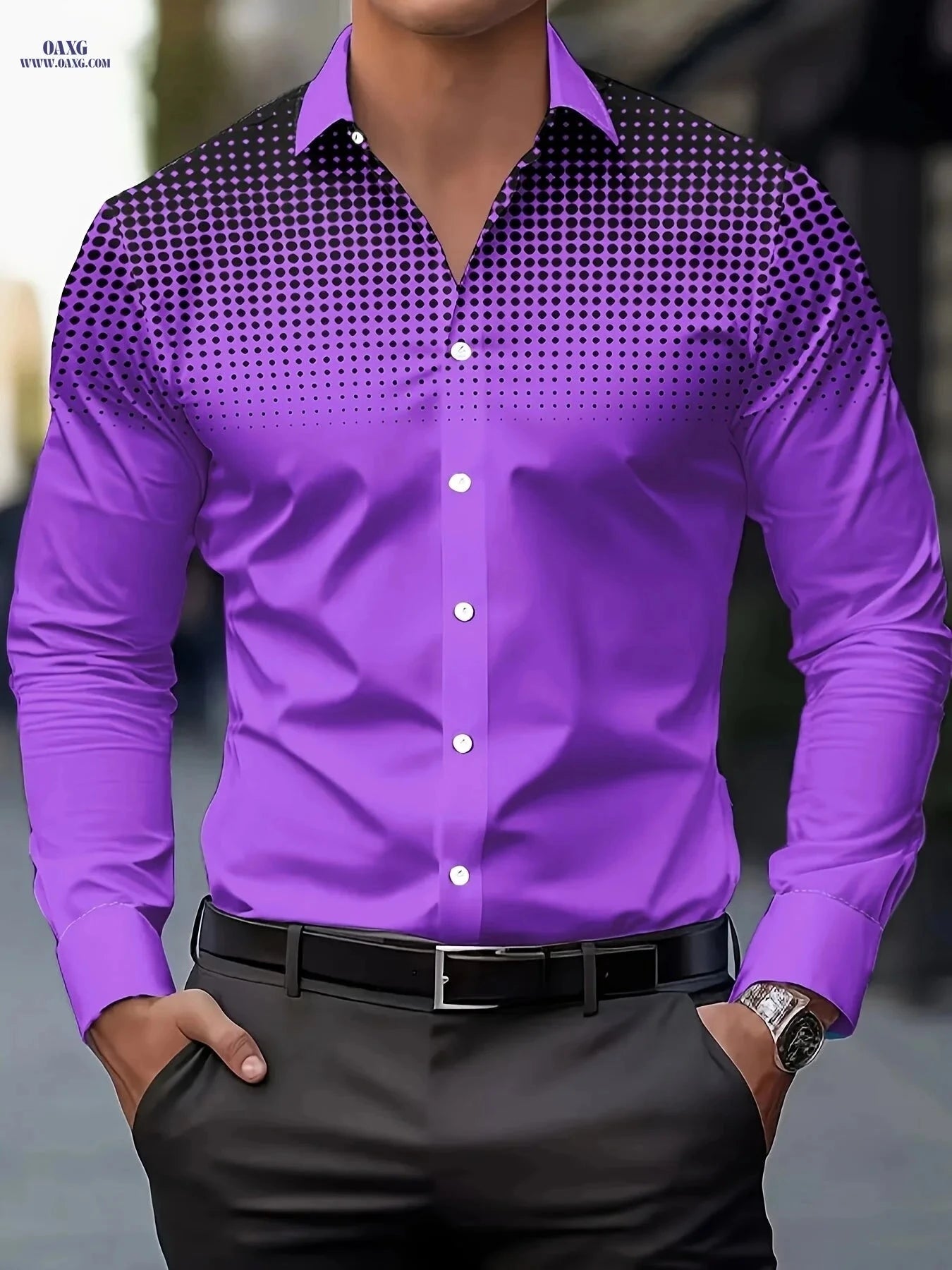 Men's Casual Long Sleeve Shirt - Comfortable Polyester with Print Design   OAXG 