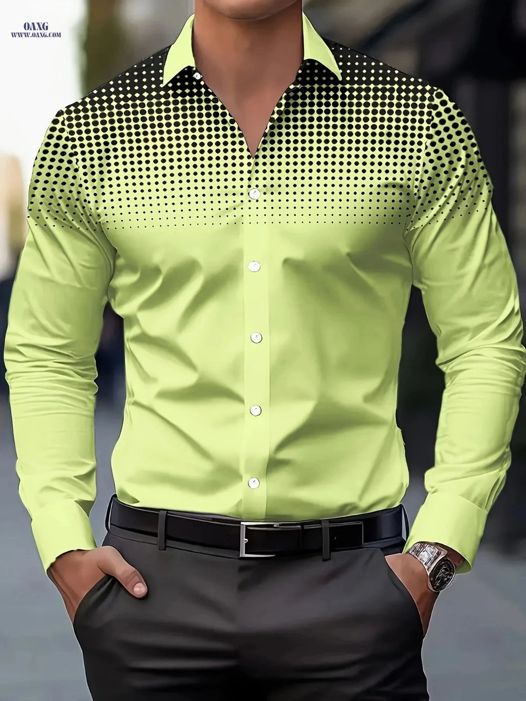 Men's Casual Long Sleeve Shirt - Comfortable Polyester with Print Design   OAXG 